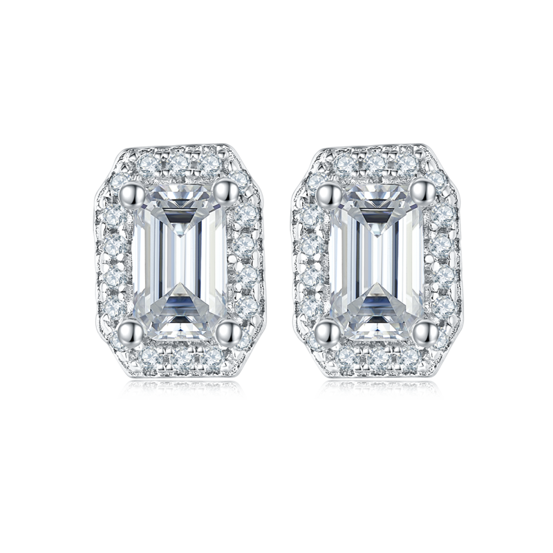 Affordable Luxury长方形S925银镀白金MoissanitePendantStud Earring套装